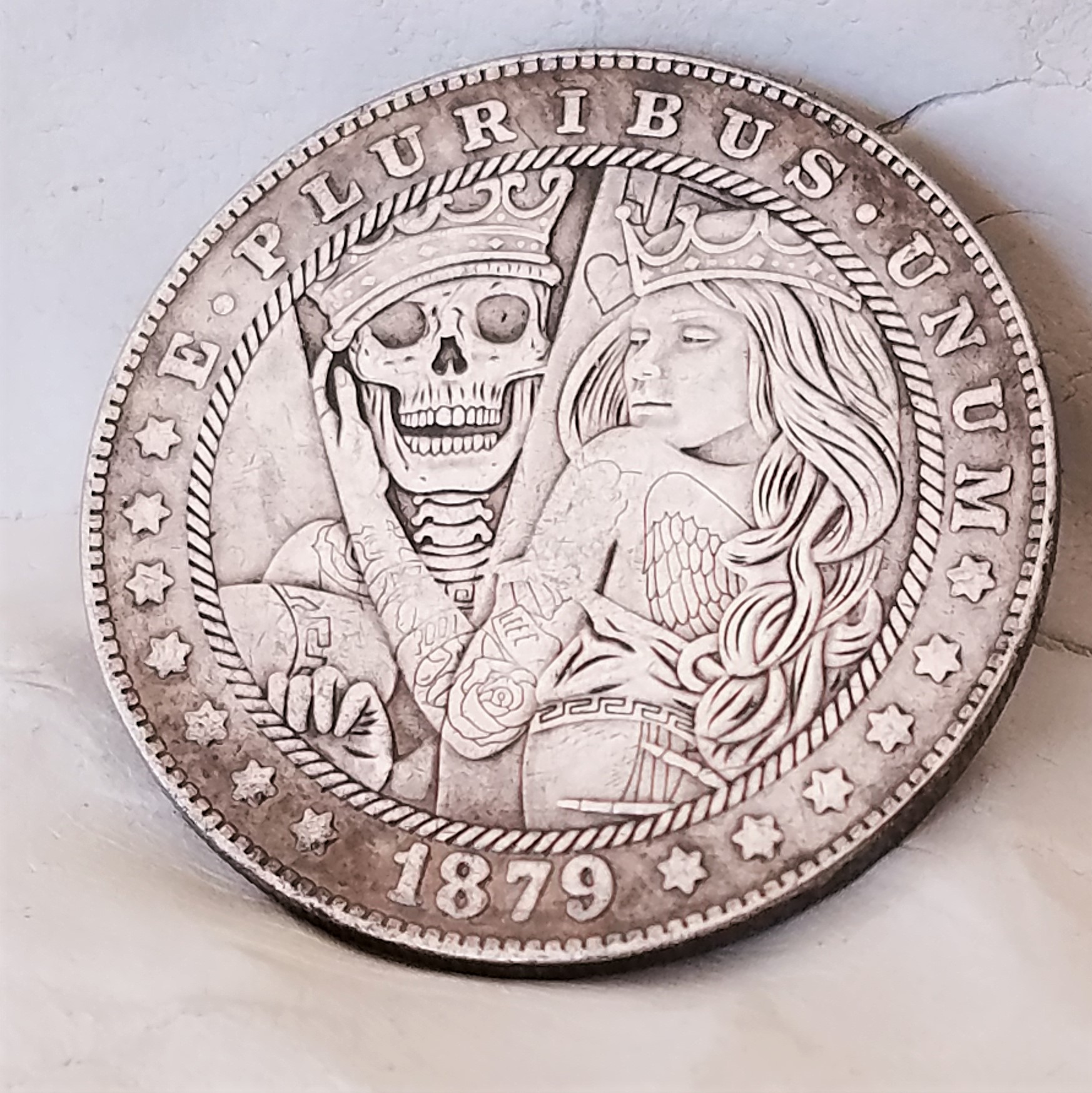 1879 Tattoo Princess with Her Skeleton King Medallion Art - comes with Display Standa - Image 8