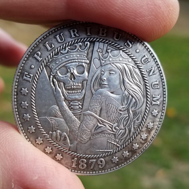 1879 Tattoo Princess with Her Skeleton King Medallion Art - comes with Display Standa
