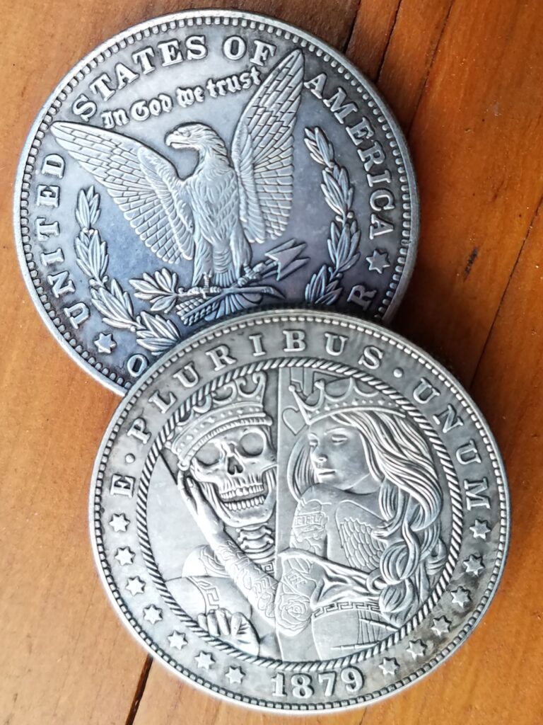 1879 Tattoo Princess with Her Skeleton King Medallion Art - comes with Display Standa - Image 7
