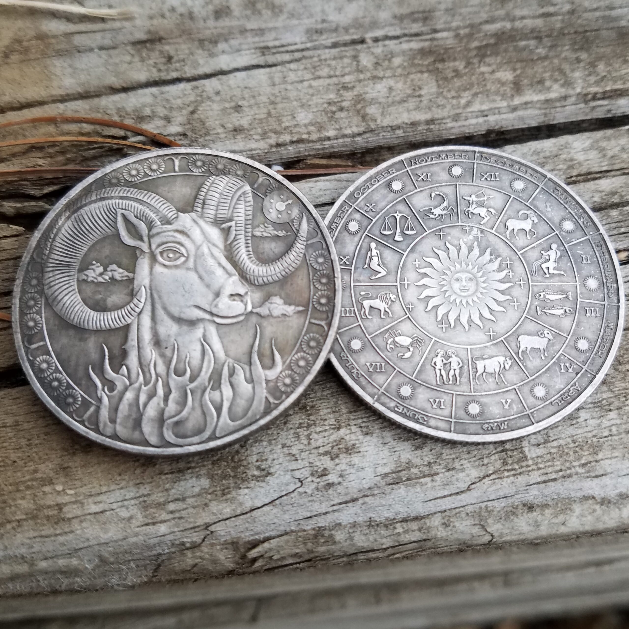 Aries Zodiac Coin | Hand Patina Silver Medallion for Astrology 1.50" & Display Stand - Image 3