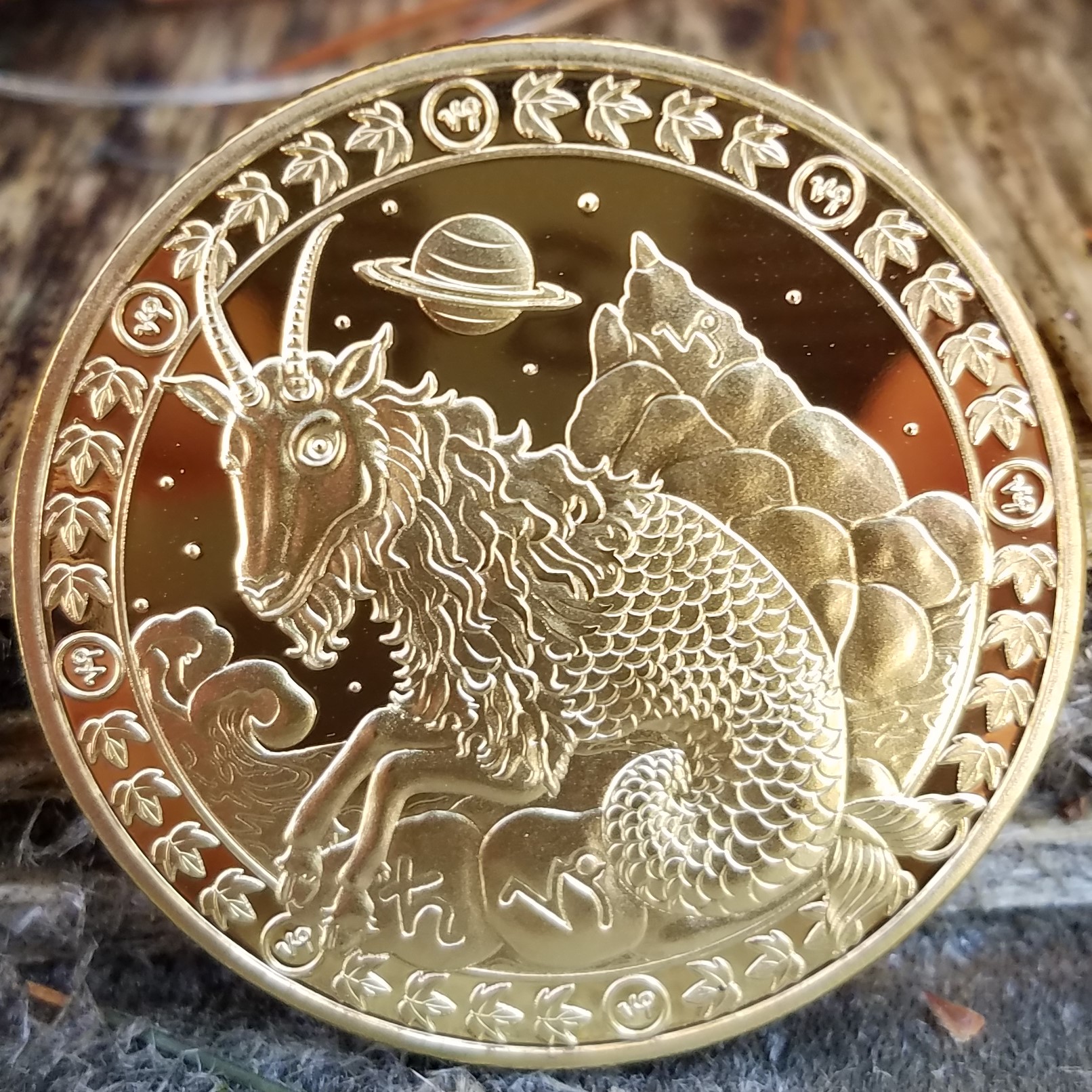 Capricorn Zodiac Coin | Gold Plated Medallion for Astrology 1.57" & Display Stand - Image 3