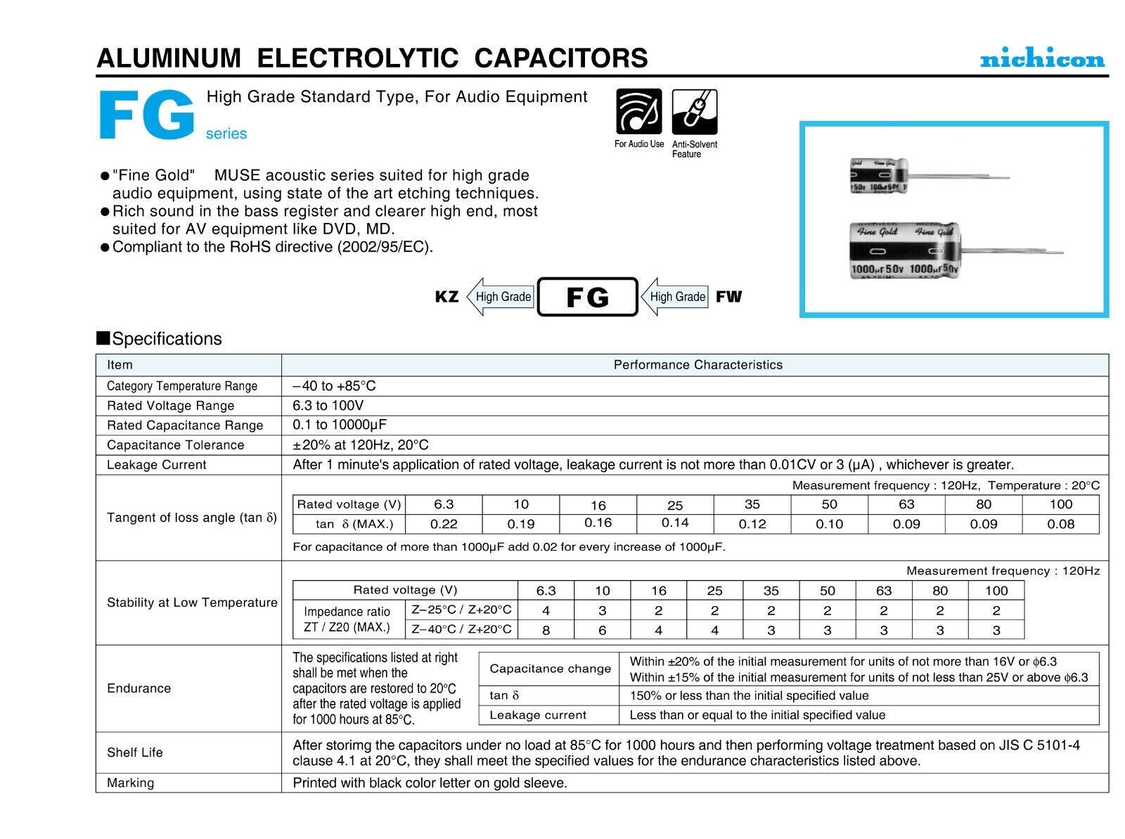 5 Pcs 16V 220uF | Nichicon Fine Gold Audio Grade Electrolytic Caps | US Ship