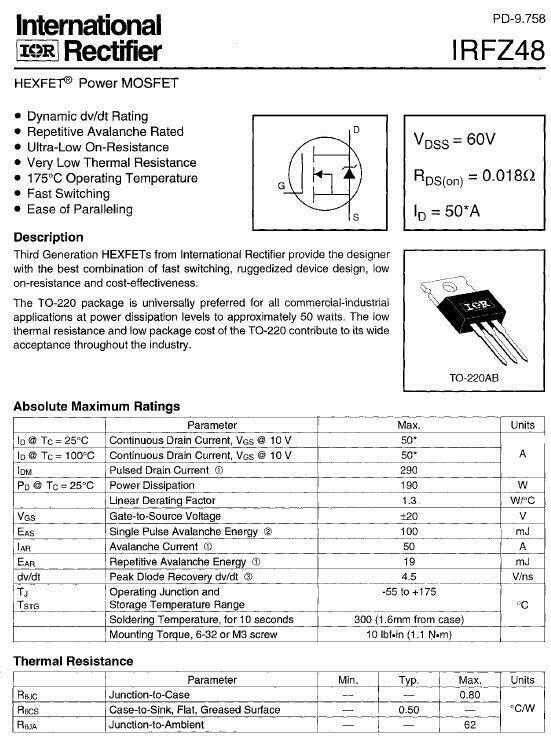 5pcs IRFZ48N IRFZ48 Power MOSFET Transistor 64A 55V Fast Switching IR | US Ship