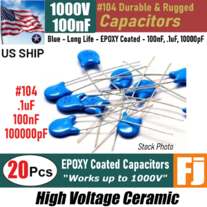 20 Pcs | 104 100nF .1uF 100000pF 1KV High Voltage Ceramic Capacitor | US SHIP