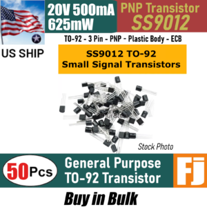 50pcs SS9012 S9012 PNP Transistor TO-92 20V 500mA 625mW | US Ship