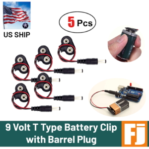 9V Battery Connector T Type Clip Plug with Barrel Connector 5 PCS | US SHIP
