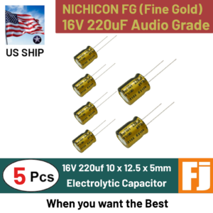 5 Pcs 16V 220uF | Nichicon Fine Gold Audio Grade Electrolytic Caps |  US Ship