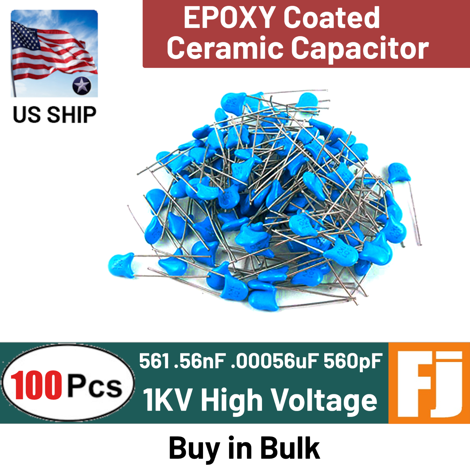 100 Pcs | 561 .56nF .00056uF 560pF 1KV High Voltage Ceramic Capacitor | US SHIP
