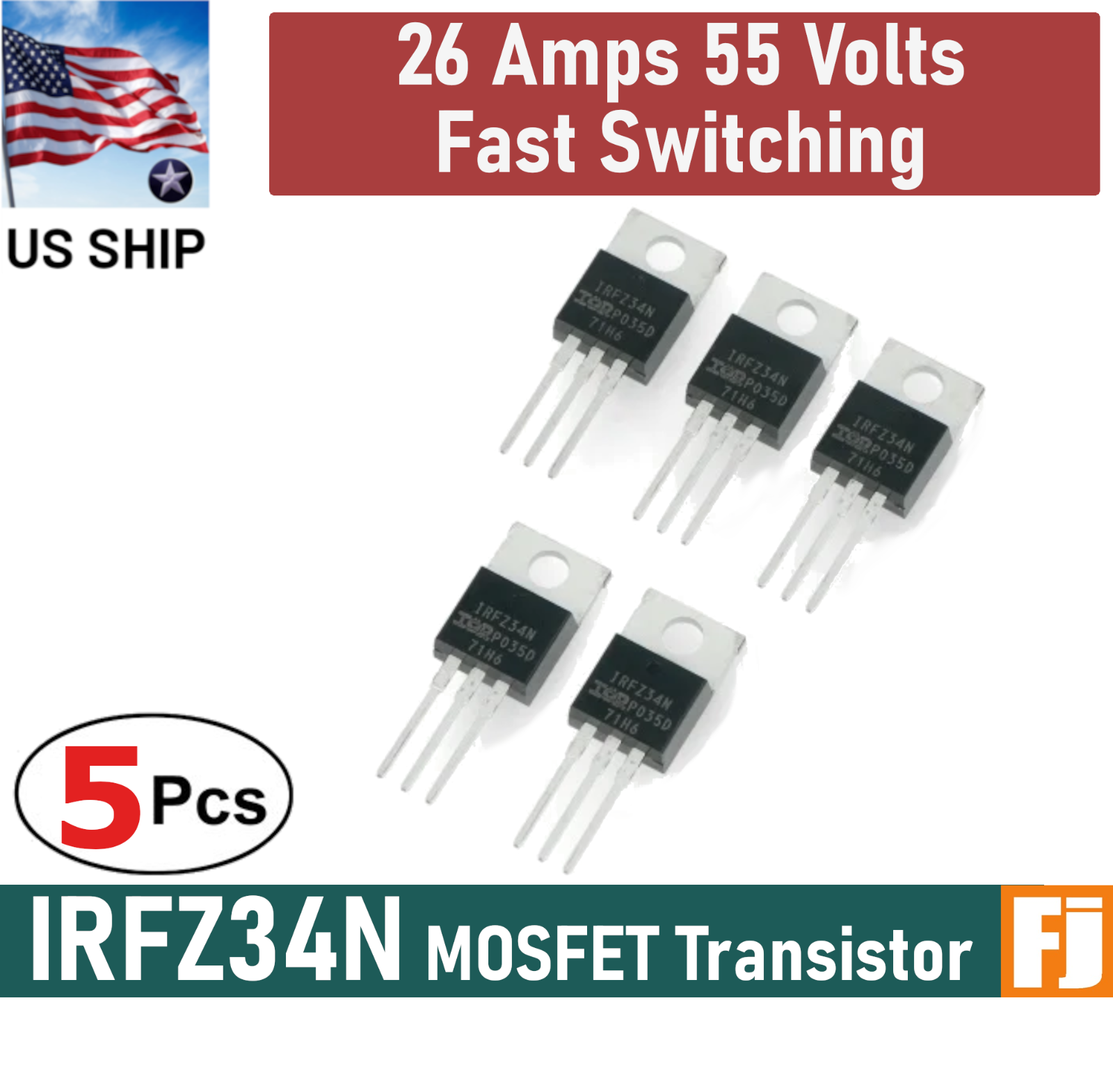 5pcs IRFZ34N IRFZ34 Power MOSFET Transistor 26A 55V Fast Switching IR | US Ship