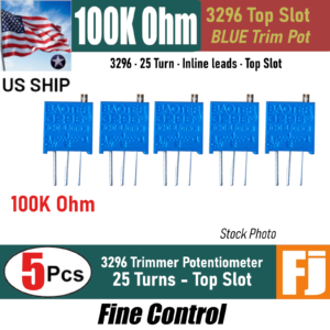5 Pcs 3296 100K Ohm Trimmer Potentiometer (104) POT 25 Turn Top Slot | US Ship