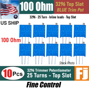 10 Pcs 3296 100 Ohm Trimmer Potentiometer (104) POT 25 Turn Top Slot | US Ship