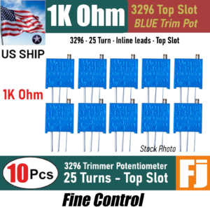 10 Pcs 3296 1K Ohm Trimmer Potentiometer (104) POT 25 Turn Top Slot | US Ship