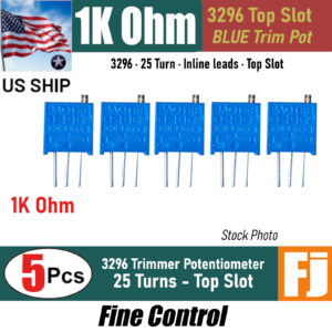 5 Pcs 3296 1K Ohm Trimmer Potentiometer (104) POT 25 Turn Top Slot | US Ship