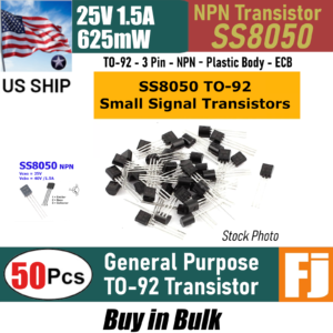 50pcs SS8050 NPN Transistor TO-92 25V 1500mA 625mW | US Ship