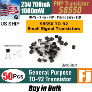 50pcs S8550 PNP Transistor TO-92 25V 700mA 625mW | US Ship
