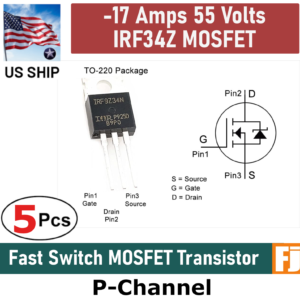 5pcs IRF9Z34N IRF9Z34 Power MOSFET Transistor -17A 55V Fast Switching | US Ship