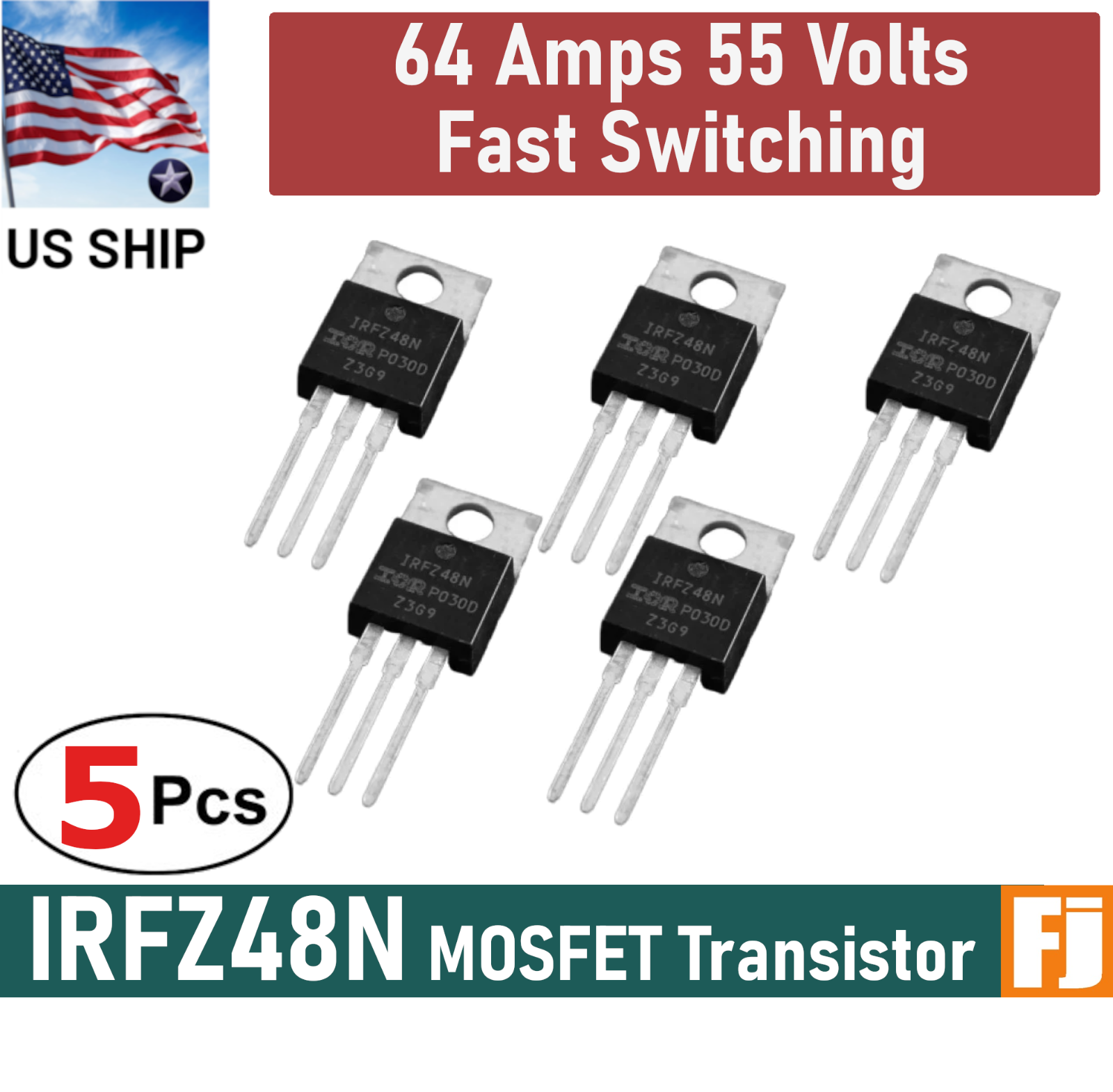 5pcs IRFZ48N IRFZ48 Power MOSFET Transistor 64A 55V Fast Switching IR | US Ship