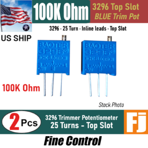 2 Pcs 3296 100K Ohm Trimmer Potentiometer (104) POT 25 Turn Top Slot | US Ship