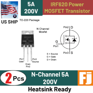 2 Pcs IRF620 Power N MOSFET FET 5A 200V .8 OHM TO-220-3 AB | US Ship