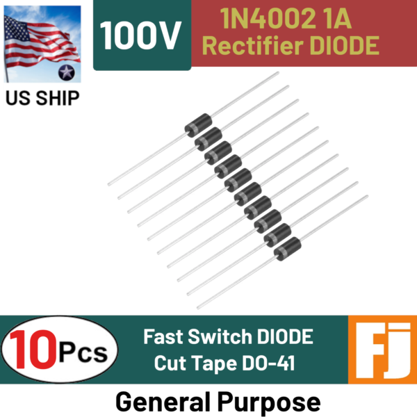 1N4002 Diode (10 Pcs) 1A 100V Rectifier Diode DO-41 Fast Switch IN4002 | US SHIP