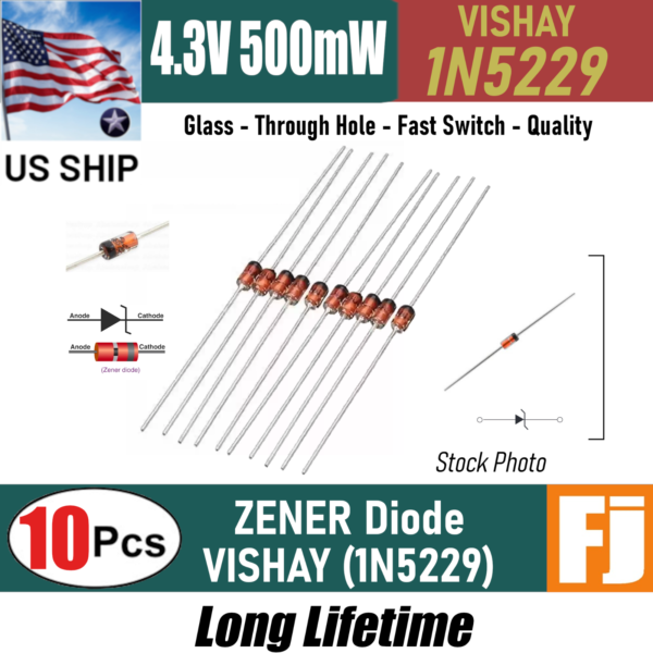 10 PCS VISHAY 1N5229B Zener  Diode | IN5229B | 4.3 V, 500 mW, DO-35 | US Ship