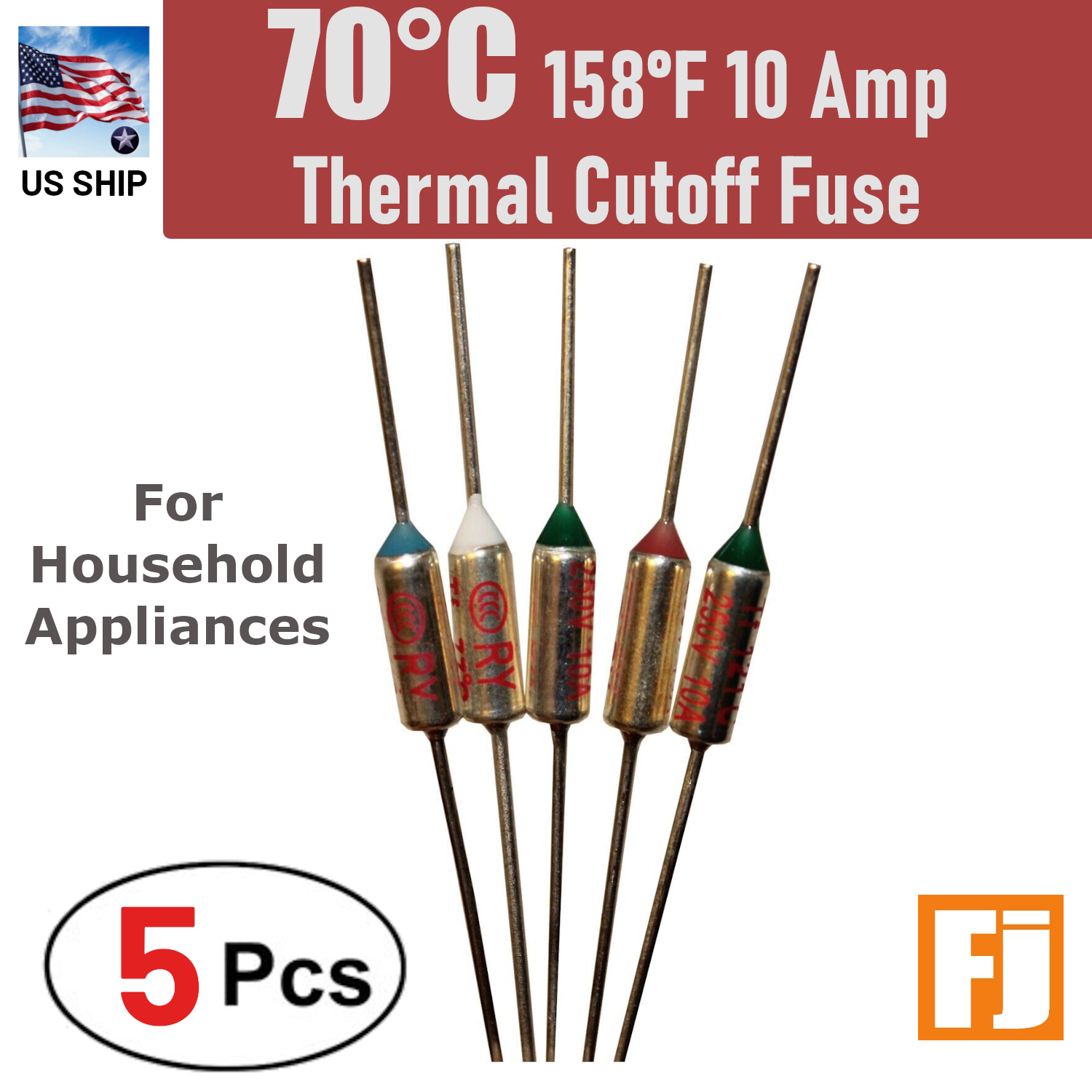 5 Pieces Thermal Fuse Cutoff RY TF | 70°C 158°F | 10Amp | 250V A31 | US Ship