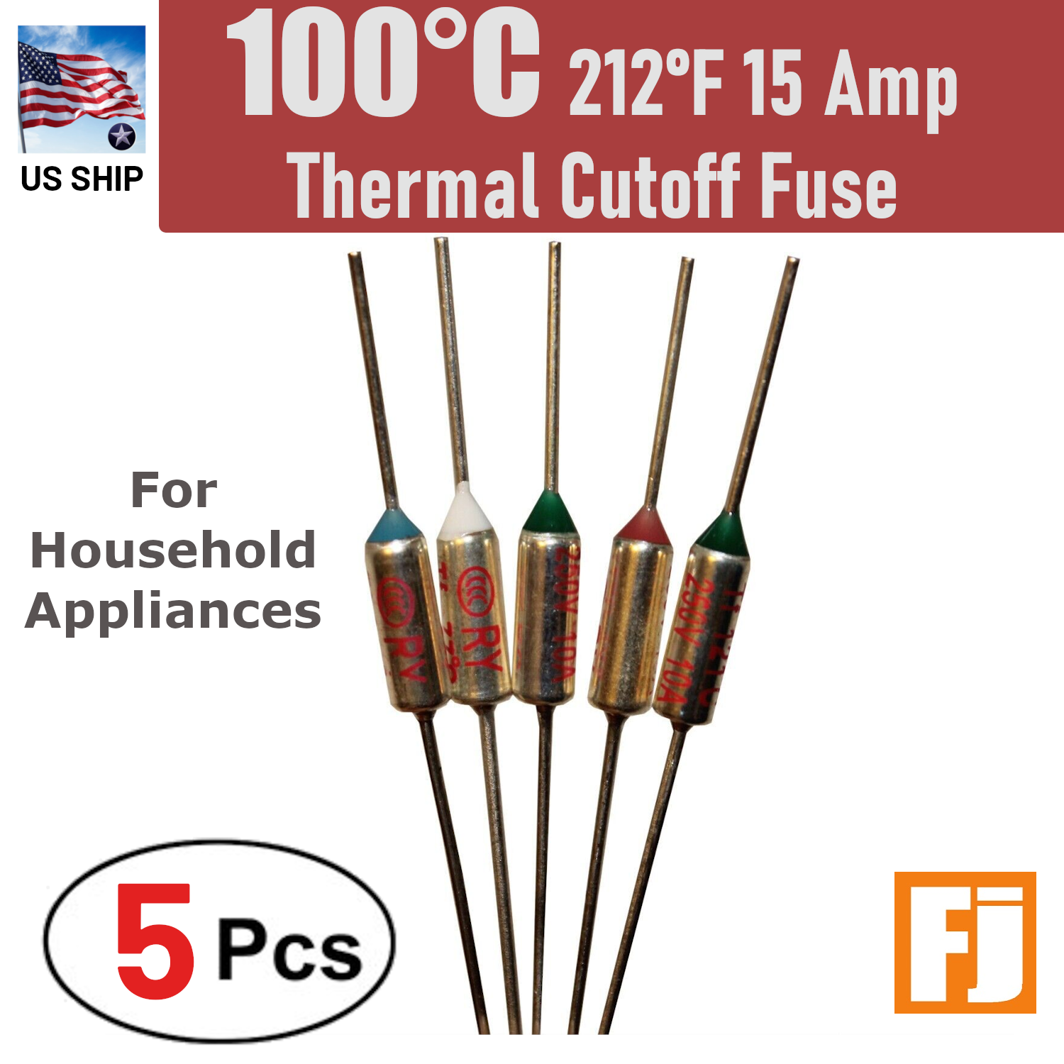 5 Pieces Thermal Fuse Cutoff RY TF | 100°C 212°F | 15Amp | 250V A31 | US Ship