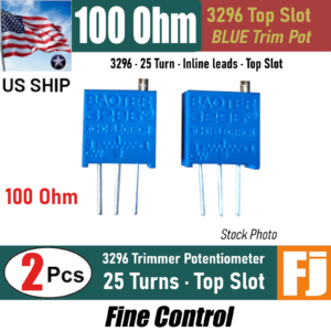 2 Pcs 3296 100 Ohm Trimmer Potentiometer (101) POT 25 Turn Top Slot | US Ship