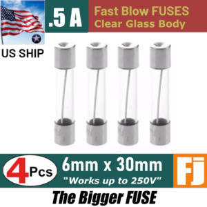 4 Pcs Fast-Blow Fuse .5A 250V Glass Fuses 6 x 30 mm (.5 amp) | US Ship