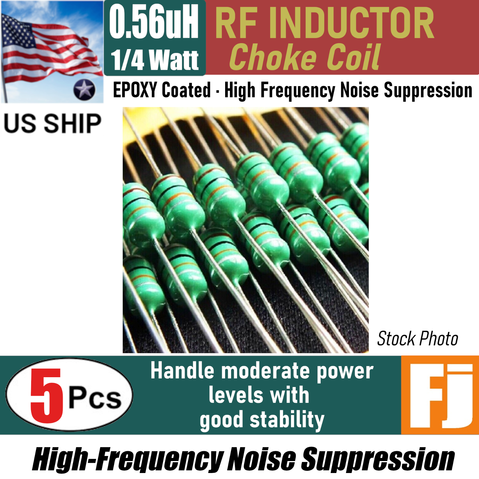 5 Pieces 0.56uH 1/4W Inductor Epoxy Coated RF Choke Coil | US Ship