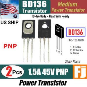 2 Pcs - BD136 PNP Medium Power Transistor | TO-126 | 1.5 Amp 45 Volts | US Ship