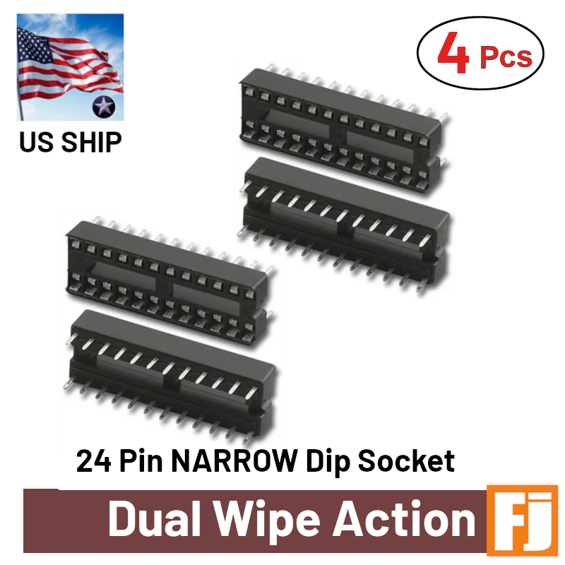 4 Pcs 24 Pin Narrow DIP IC Socket Adaptor Solder PCB-Mount | Dual Wipe | US Ship