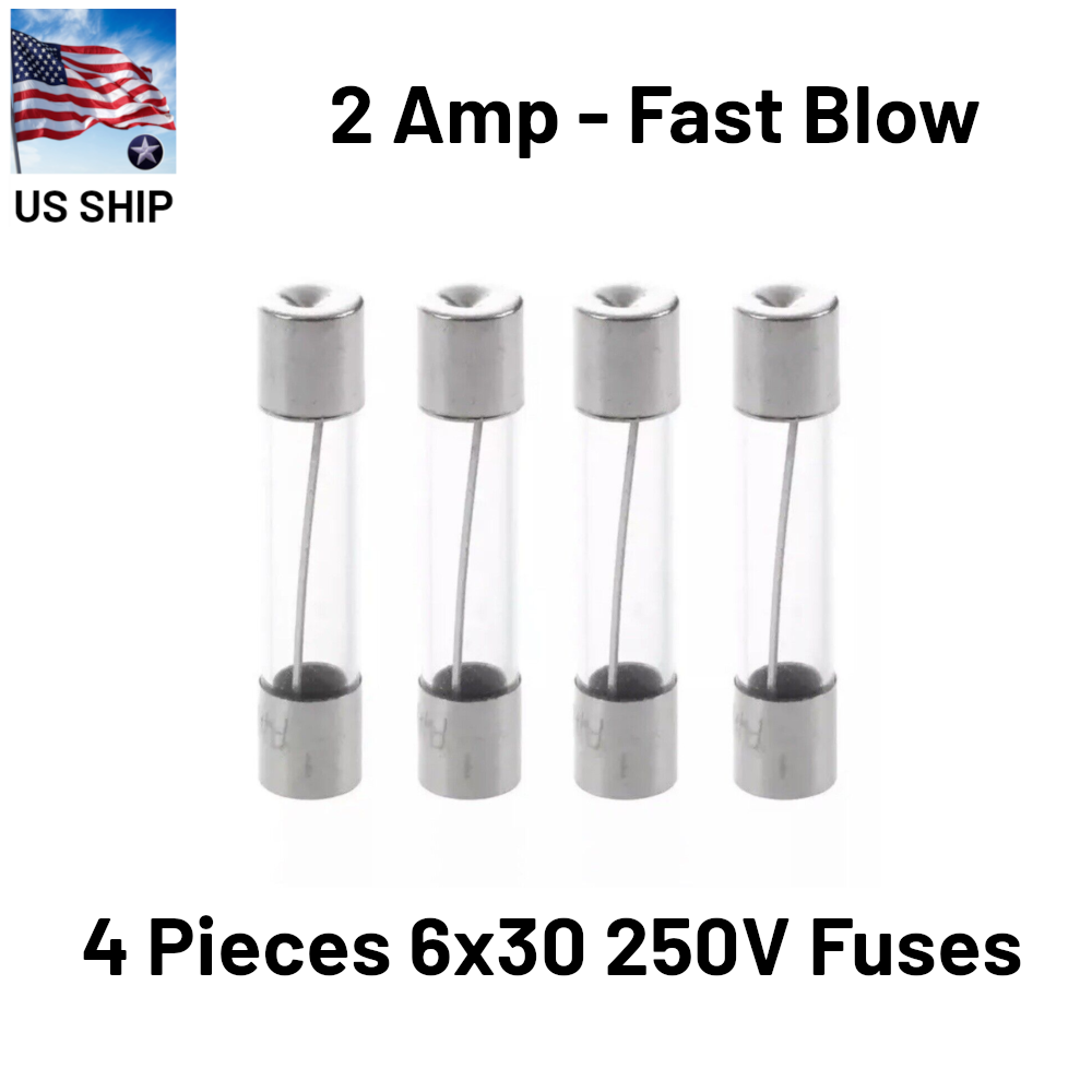 4 Pcs Fast-Blow Fuse 2A 250V Glass Fuses 6 x 30 mm (2 amp) | US Ship
