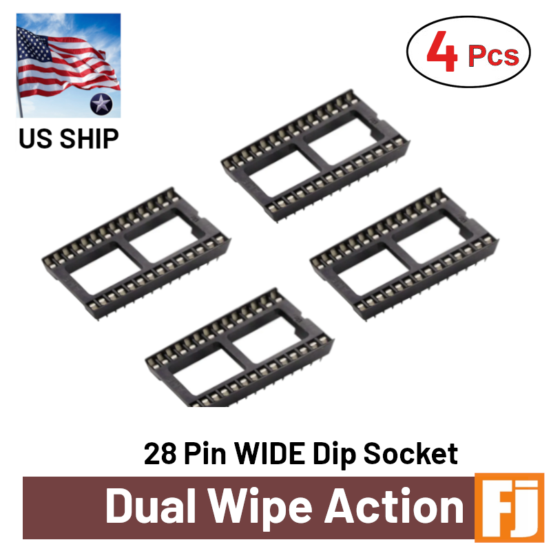 4 Pcs 28 Pin DIP WIDE IC Socket Adaptor Solder PCB-Mount | Dual Wipe | US Ship