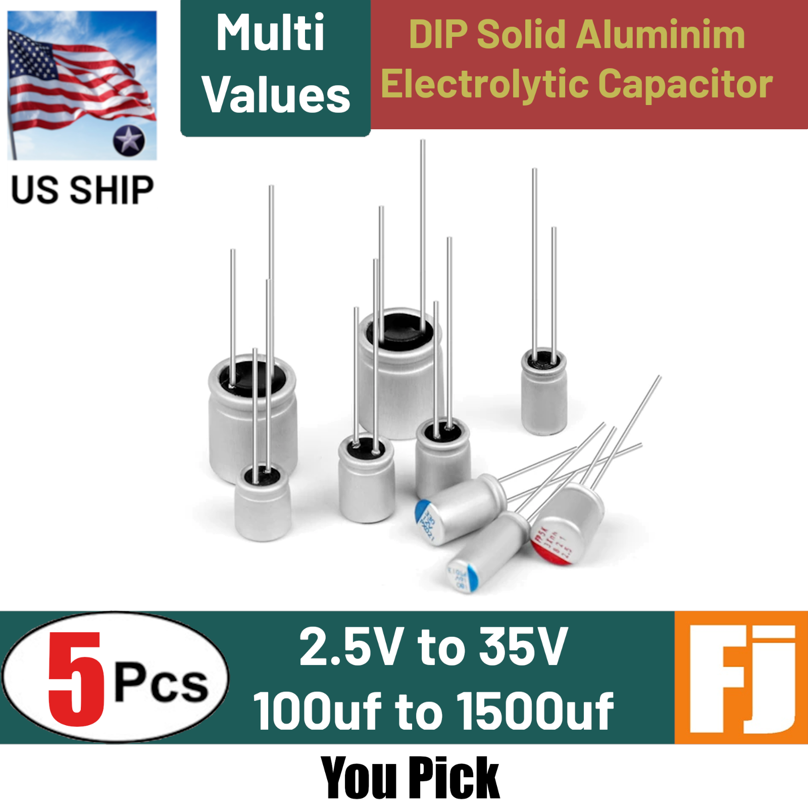 5 Pcs 2.5V-35V FP DIP Solid Aluminium Electrolytic Capacitor | US Ship