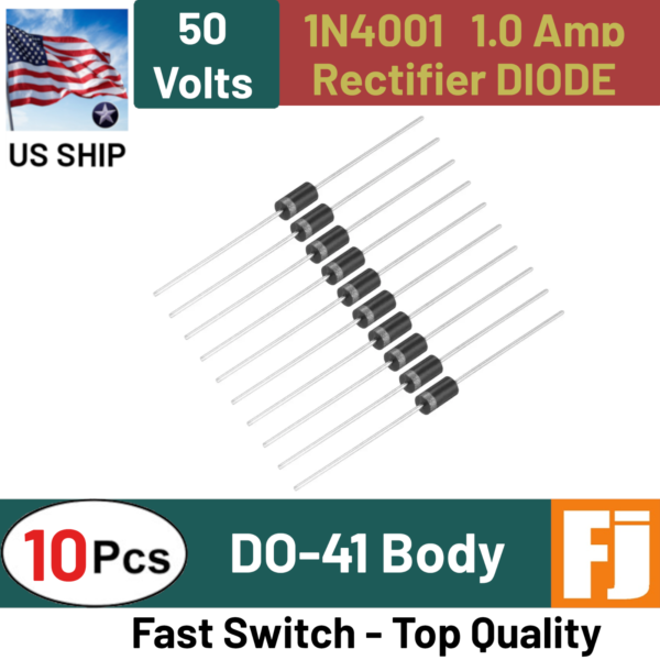 1N4001 Diode (10 Pcs) 1A 50V Rectifier Diode DO-41 Fast Switch IN4001 | US SHIP