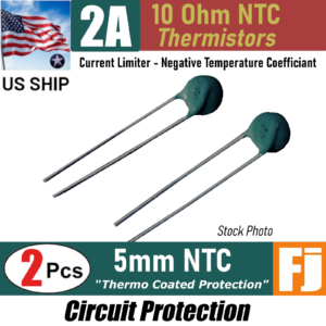 2 Pieces | 10 OHM 2 Amp | NTC Current Limiter THERMISTOR 5MM | US SHIP