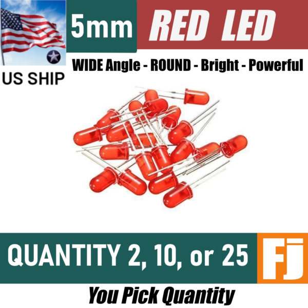 Red LED 5mm Round Wide Angle Diffused LED Diode Bright | Qty 2,10,25 | US Ship