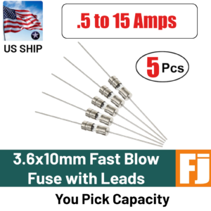 5 Pcs 3.6x10mm Fast Blow Fuse with Leads 250V .5A - 15A | You Pick | US Ship